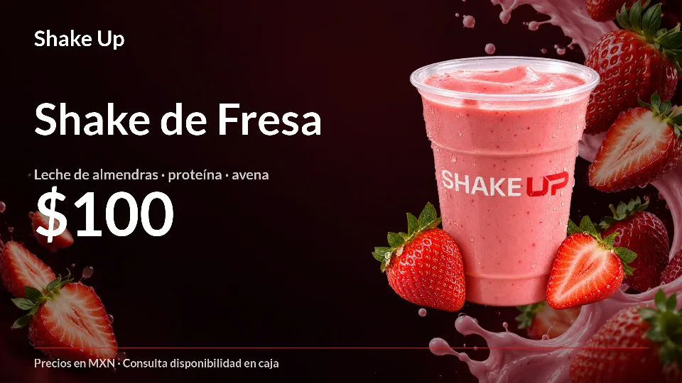 Diseño de ejemplo Shake Up con bebida de fresa y precio